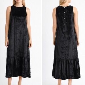 Kallmeyer New York Velvet Maxi Dress Size Medium Black Sleeveless Button Up Back